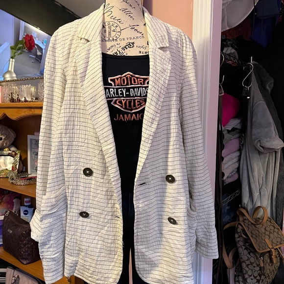 Anthropologie Cartonnier Women's White Double Breasted Striped Blazer Jacket - Picture 4 of 13